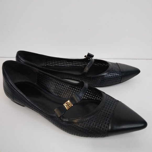 Tory Burch Shoes - Tory Burch Cap Toe Mary Jane Navy Leather Pointy Flats Size  9M